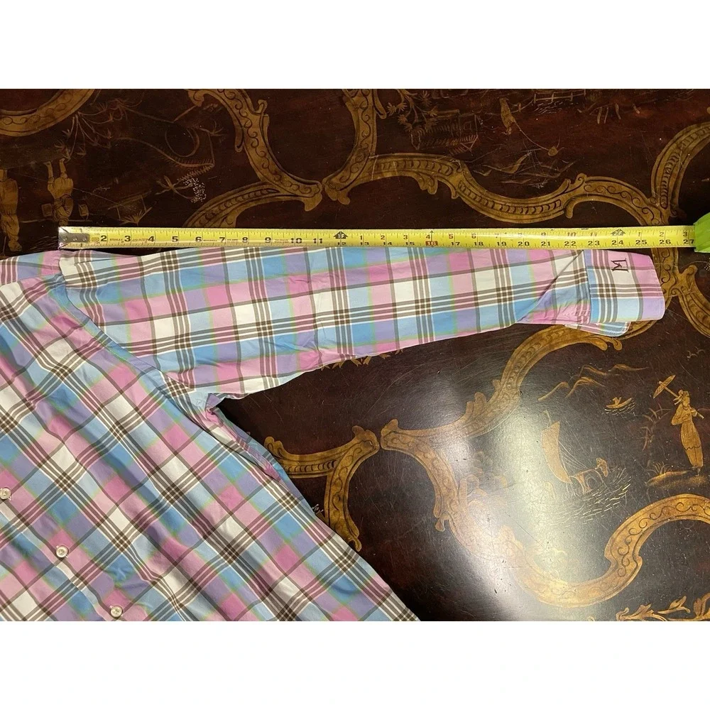 Peter Millar‎ Summer Comfort Performance Mens Pink Blue Plaid Button Up Shirt M